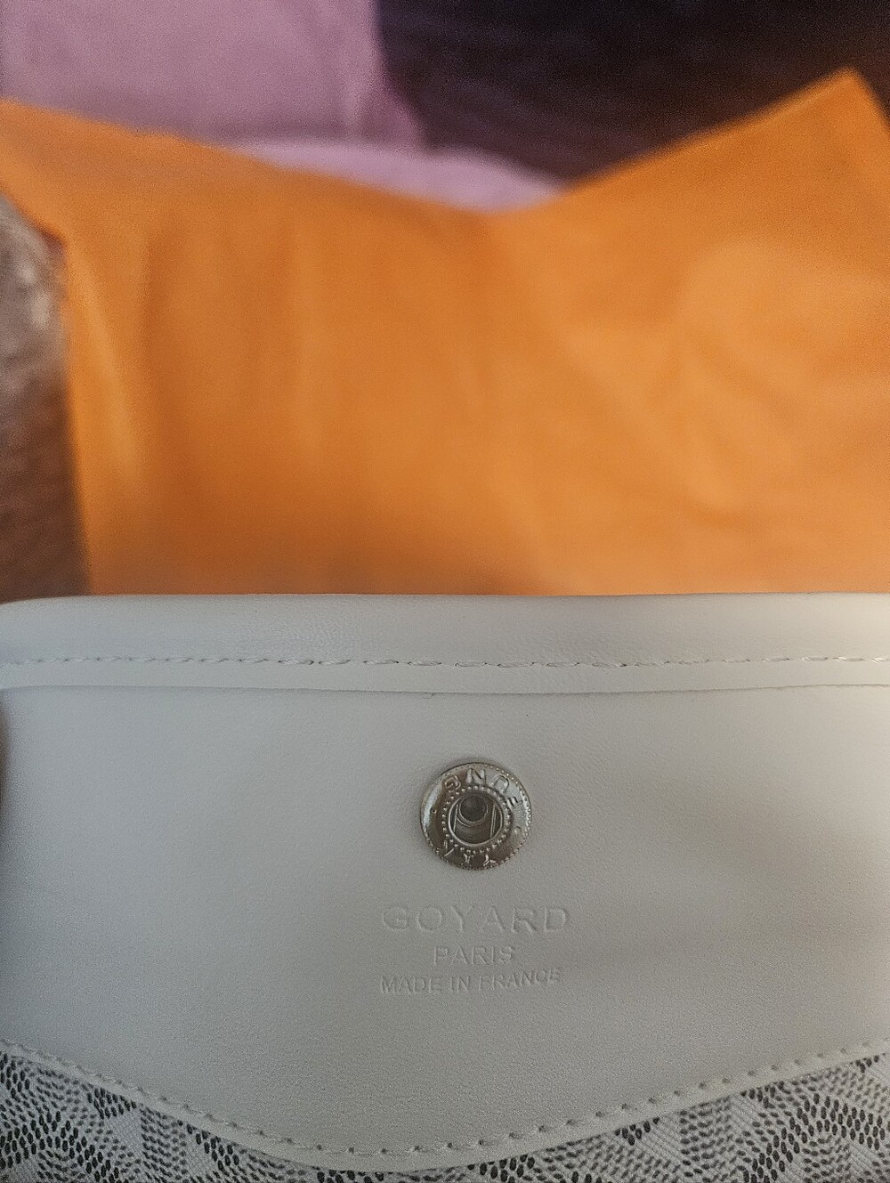 Goyard White Leather Clutch with Signature Goyardine Pattern